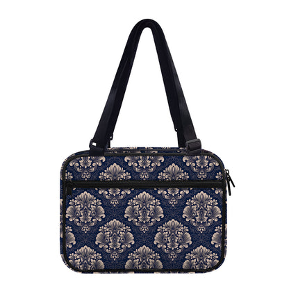 Blue And Brown Damask Pattern Print Double Strap Bible Bag