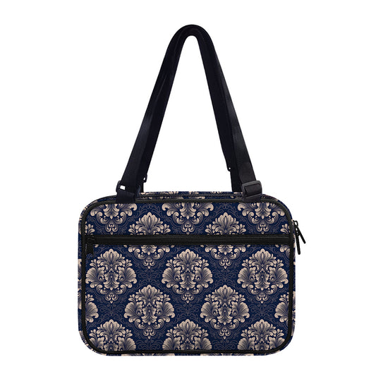 Blue And Brown Damask Pattern Print Double Strap Bible Bag