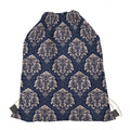 Blue And Brown Damask Pattern Print Drawstring Bag