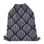 Blue And Brown Damask Pattern Print Drawstring Bag
