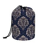 Blue And Brown Damask Pattern Print Drawstring Makeup Bag