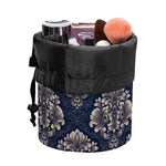 Blue And Brown Damask Pattern Print Drawstring Makeup Bag