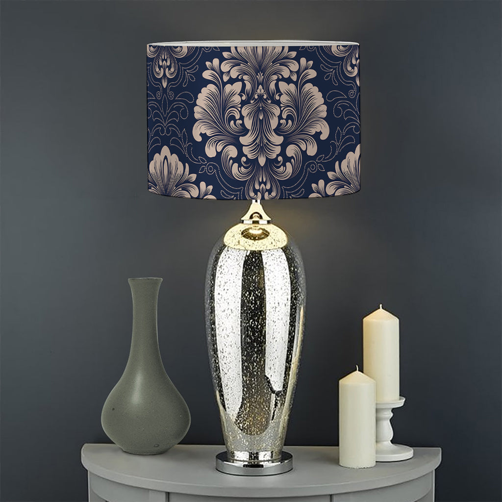 Blue And Brown Damask Pattern Print Drum Lamp Shade