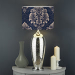 Blue And Brown Damask Pattern Print Drum Lamp Shade