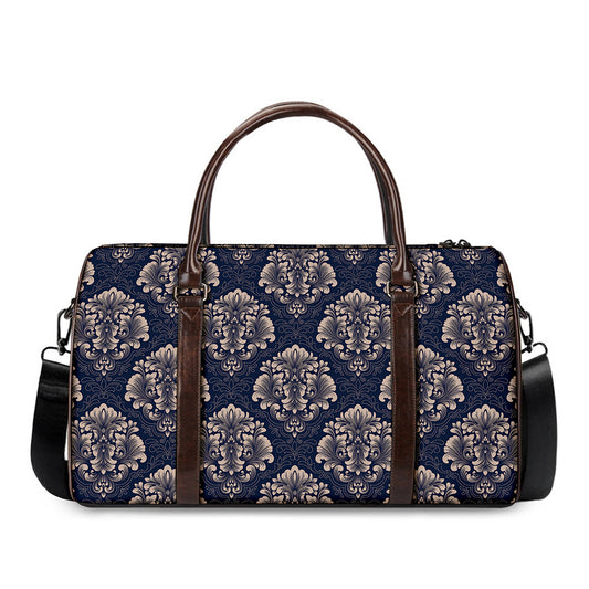 Blue And Brown Damask Pattern Print Duffle Bag