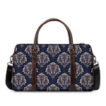 Blue And Brown Damask Pattern Print Duffle Bag