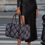 Blue And Brown Damask Pattern Print Duffle Bag