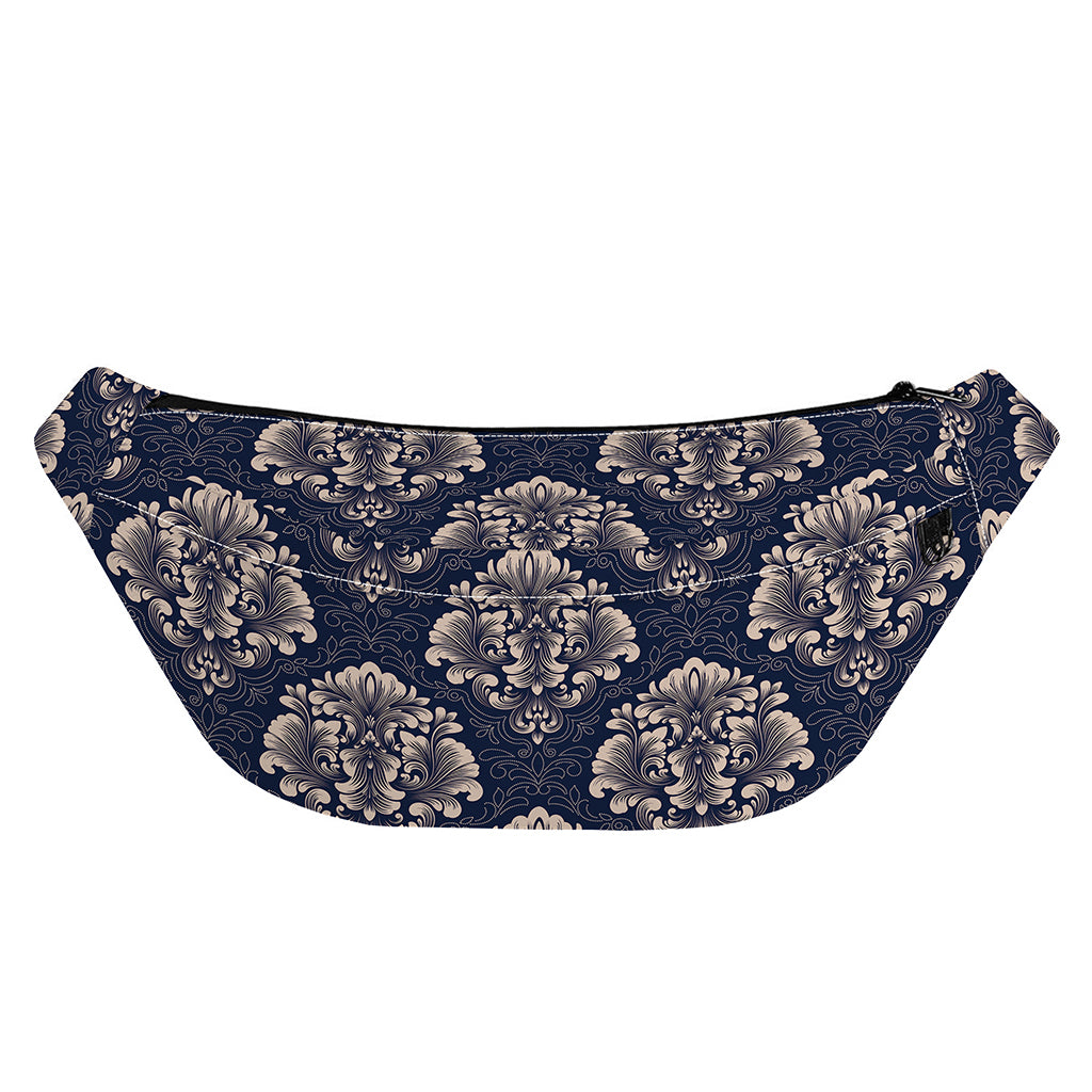 Blue And Brown Damask Pattern Print Fanny Pack