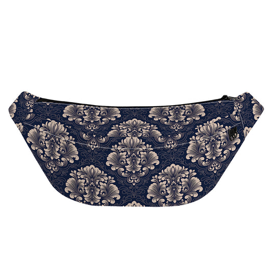 Blue And Brown Damask Pattern Print Fanny Pack