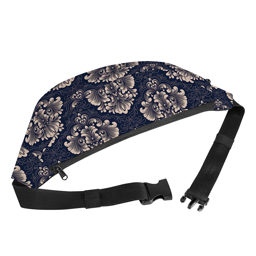 Blue And Brown Damask Pattern Print Fanny Pack