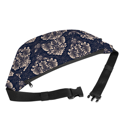 Blue And Brown Damask Pattern Print Fanny Pack