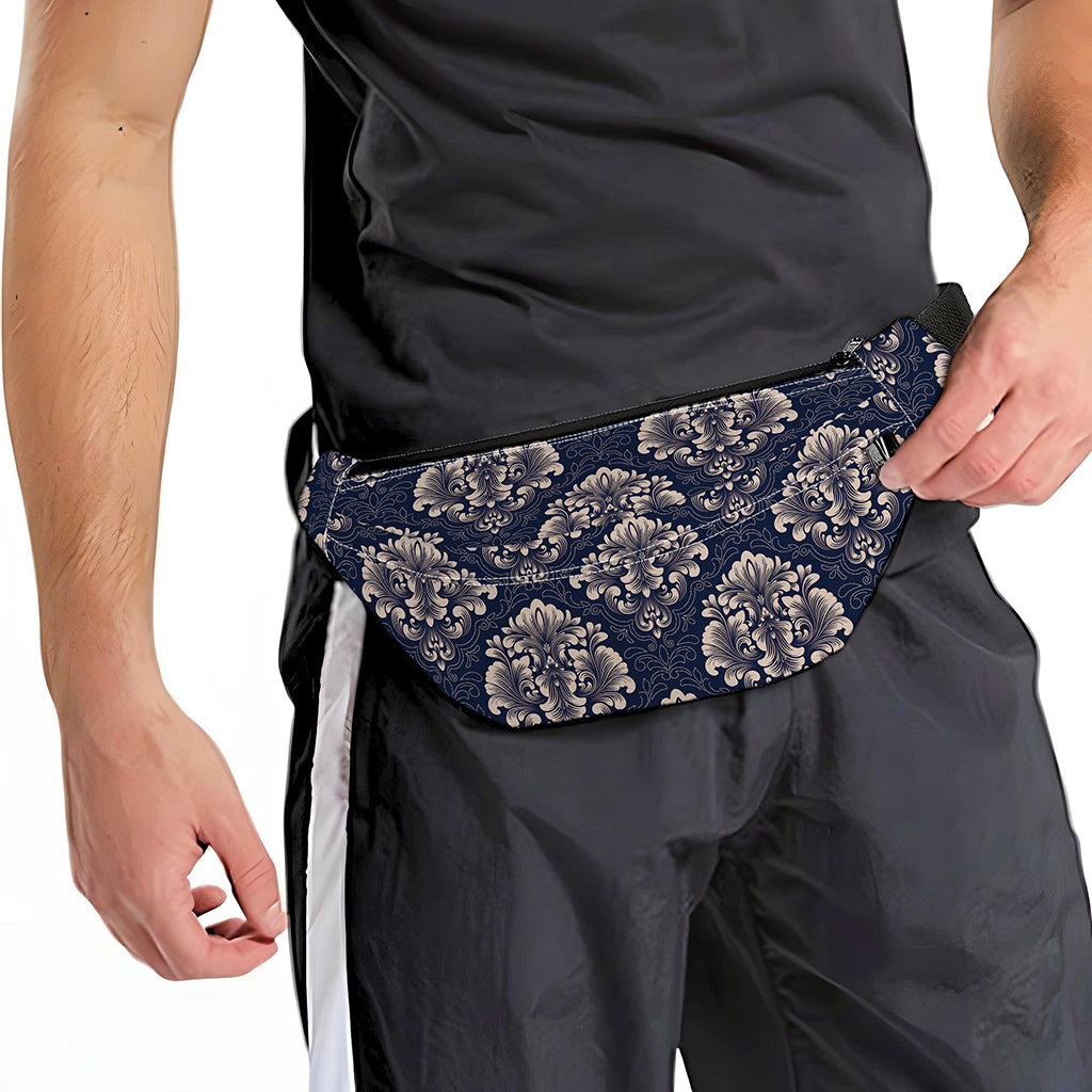 Blue And Brown Damask Pattern Print Fanny Pack