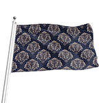 Blue And Brown Damask Pattern Print Flag
