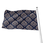 Blue And Brown Damask Pattern Print Flag