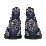 Blue And Brown Damask Pattern Print Flat Ankle Boots