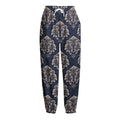 Blue And Brown Damask Pattern Print Fleece Lined Knit Pants