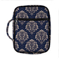 Blue And Brown Damask Pattern Print Front Pocket Bible Bag