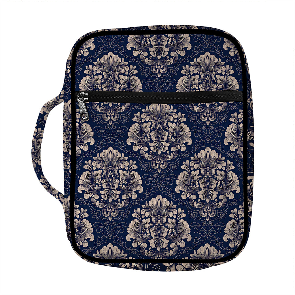 Blue And Brown Damask Pattern Print Front Pocket Bible Bag