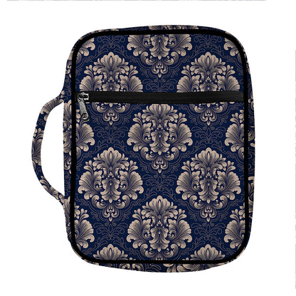Blue And Brown Damask Pattern Print Front Pocket Bible Bag