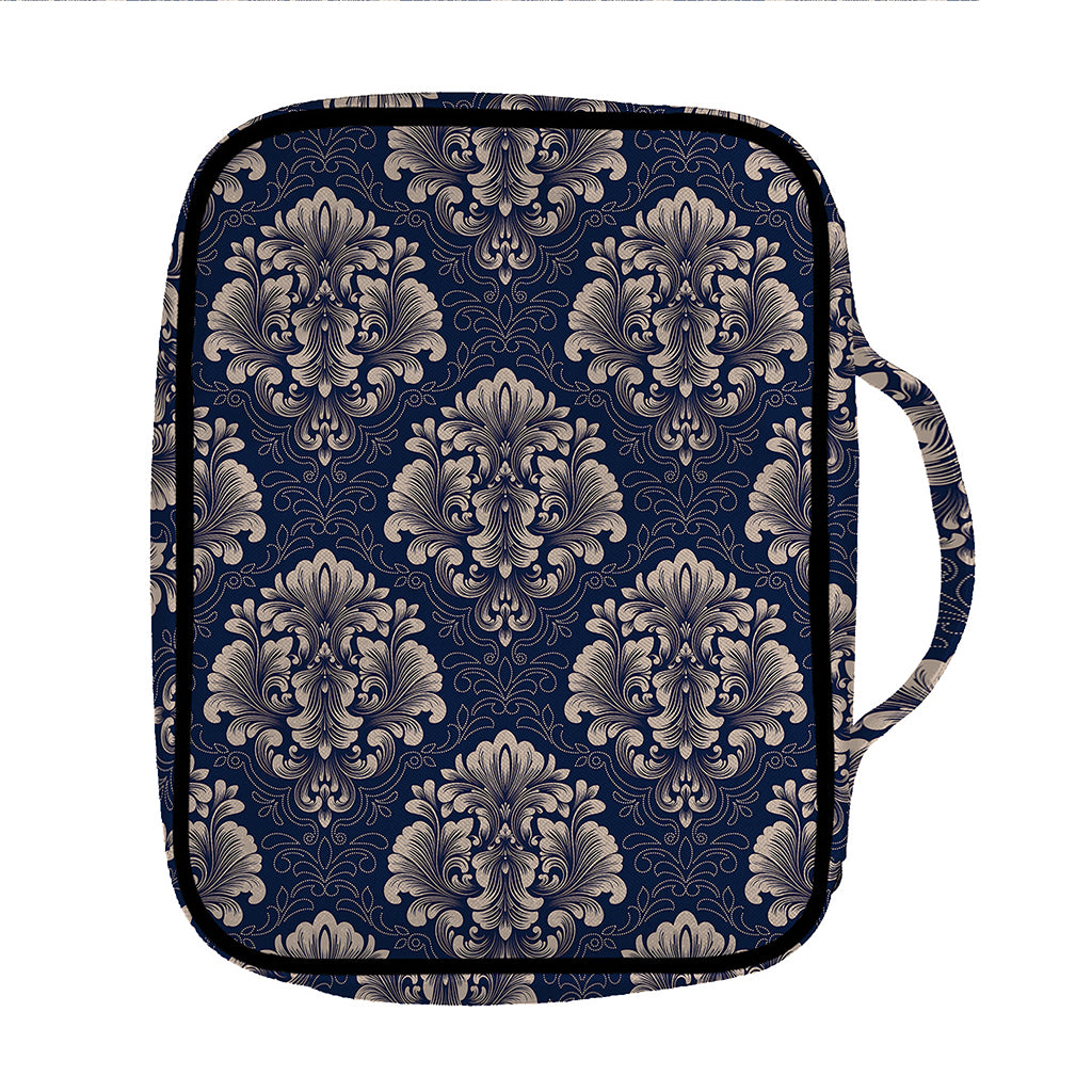 Blue And Brown Damask Pattern Print Front Pocket Bible Bag