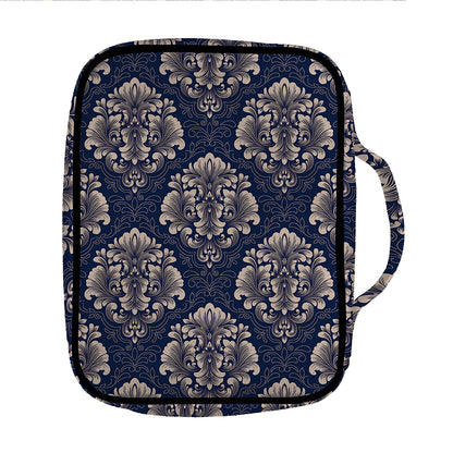 Blue And Brown Damask Pattern Print Front Pocket Bible Bag