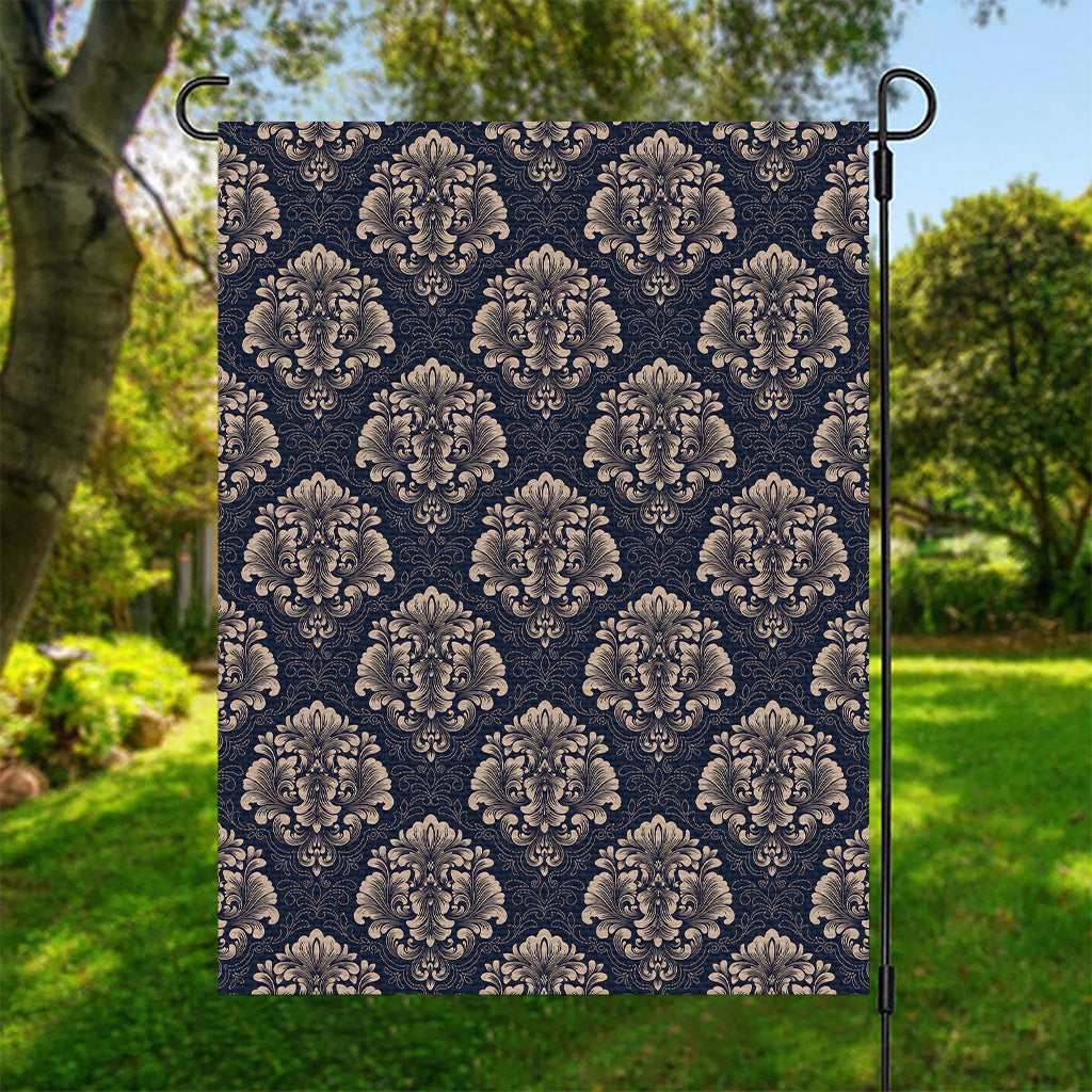 Blue And Brown Damask Pattern Print Garden Flag