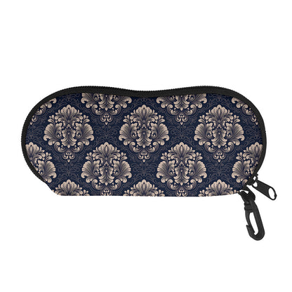 Blue And Brown Damask Pattern Print Glasses Case