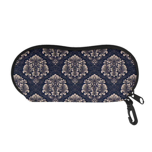 Blue And Brown Damask Pattern Print Glasses Case