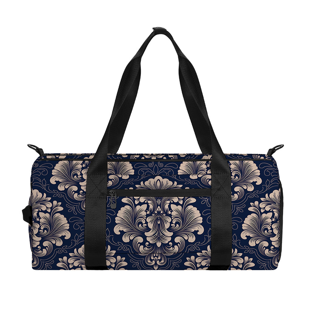 Blue And Brown Damask Pattern Print Gym Bag