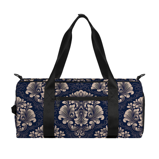Blue And Brown Damask Pattern Print Gym Bag