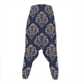 Blue And Brown Damask Pattern Print Hammer Pants