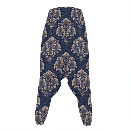 Blue And Brown Damask Pattern Print Hammer Pants