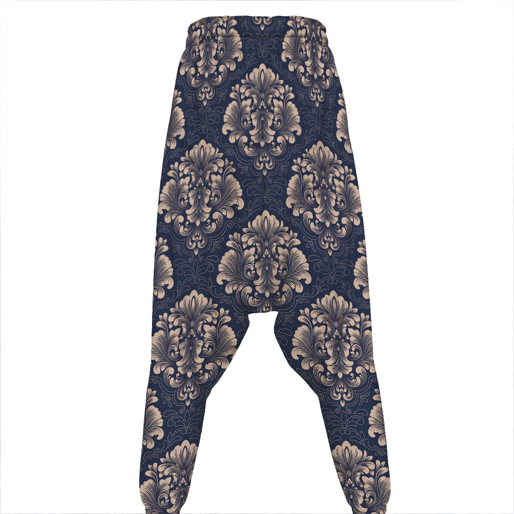 Blue And Brown Damask Pattern Print Hammer Pants