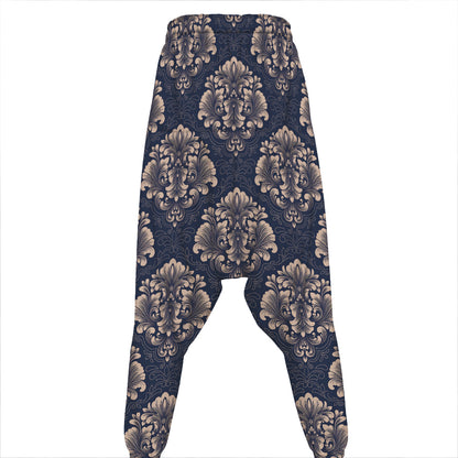 Blue And Brown Damask Pattern Print Hammer Pants