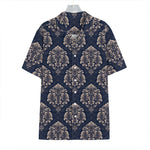 Blue And Brown Damask Pattern Print Hawaiian Shirt