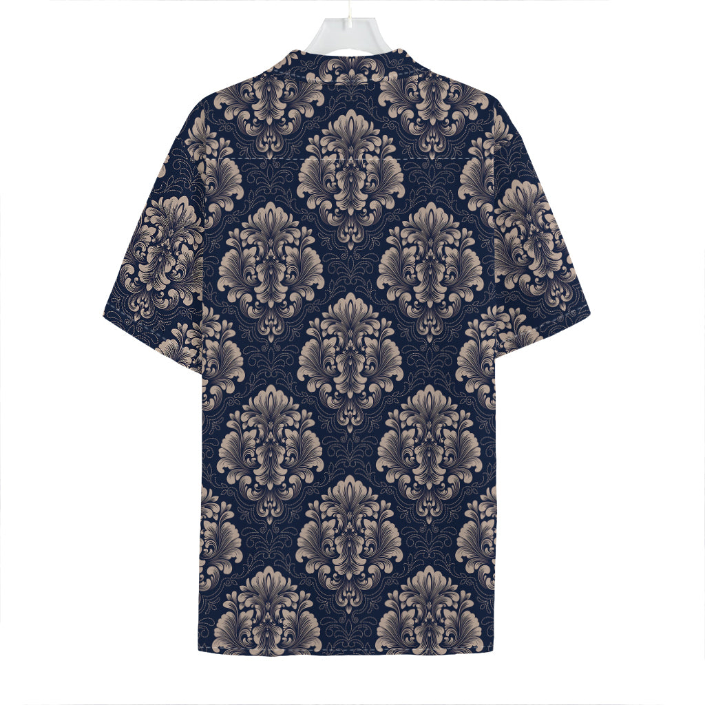 Blue And Brown Damask Pattern Print Hawaiian Shirt