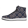 Blue And Brown Damask Pattern Print High Top Leather Sneakers