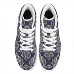 Blue And Brown Damask Pattern Print High Top Leather Sneakers