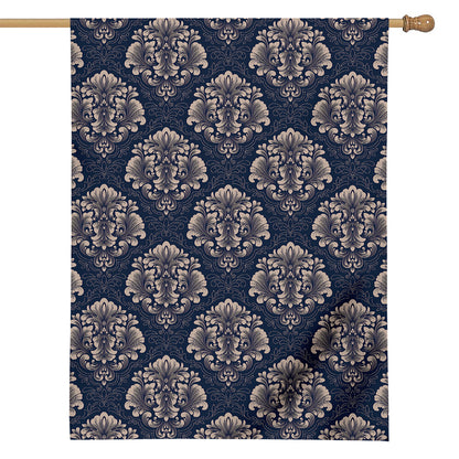 Blue And Brown Damask Pattern Print House Flag