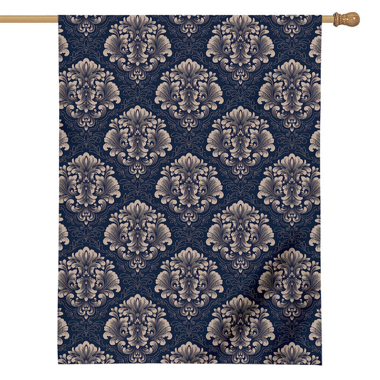 Blue And Brown Damask Pattern Print House Flag