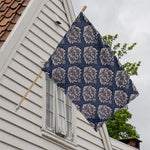 Blue And Brown Damask Pattern Print House Flag