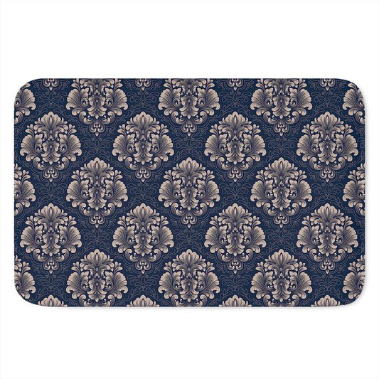 Blue And Brown Damask Pattern Print Indoor Door Mat