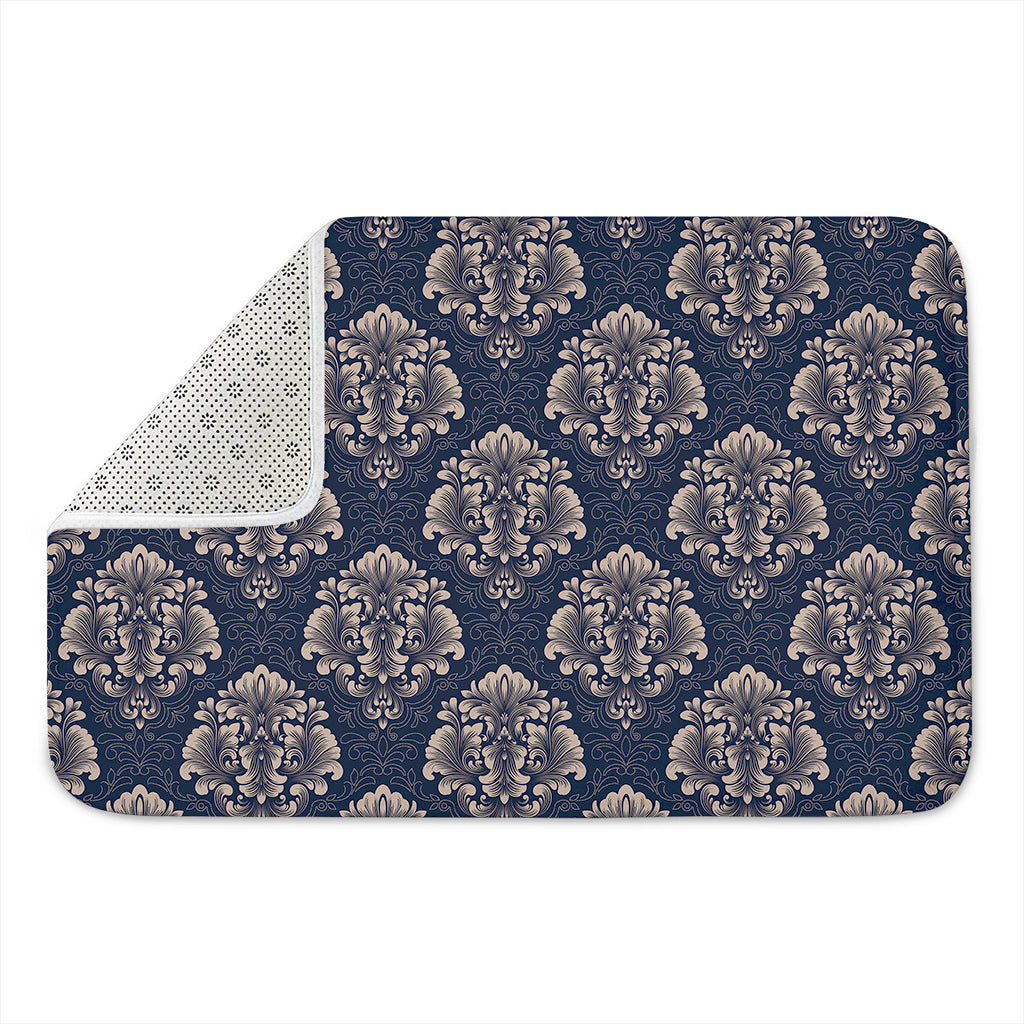 Blue And Brown Damask Pattern Print Indoor Door Mat