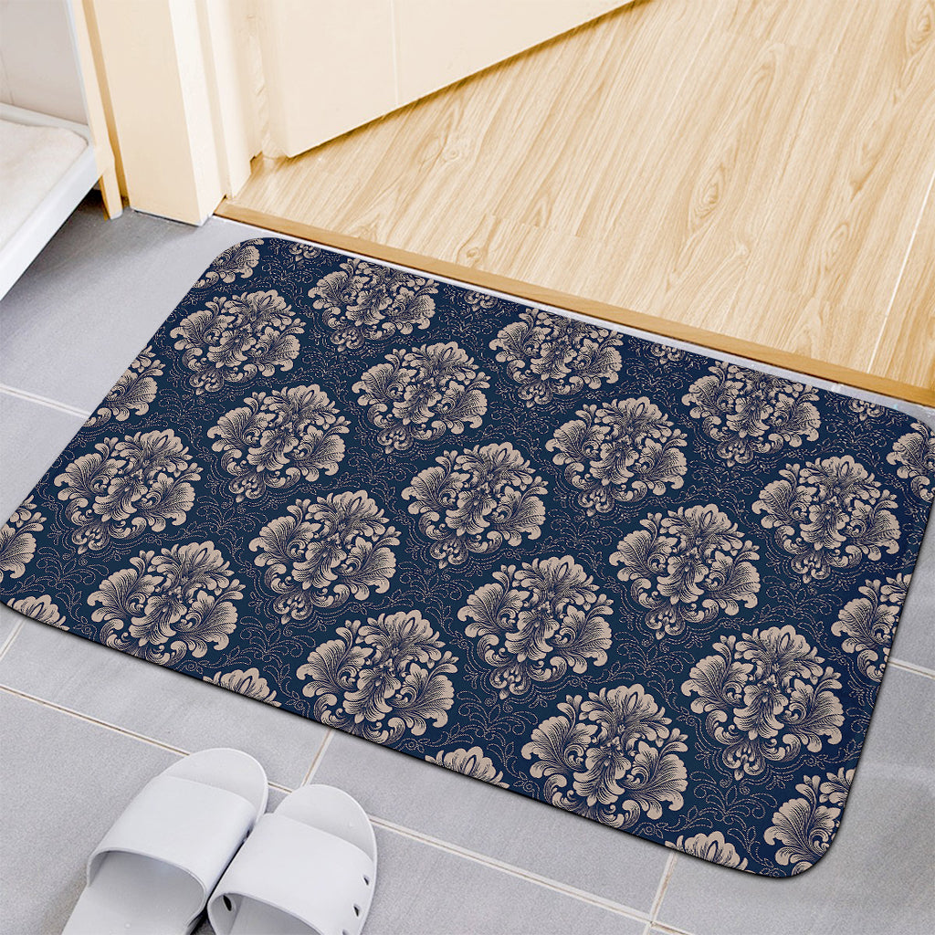 Blue And Brown Damask Pattern Print Indoor Door Mat