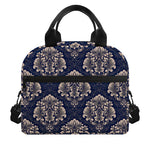 Blue And Brown Damask Pattern Print Insulated Lunch Bag