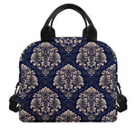 Blue And Brown Damask Pattern Print Insulated Lunch Bag
