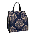 Blue And Brown Damask Pattern Print Insulated Lunch Tote