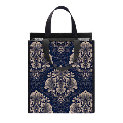 Blue And Brown Damask Pattern Print Insulated Lunch Tote