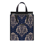 Blue And Brown Damask Pattern Print Insulated Lunch Tote