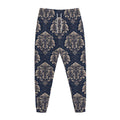 Blue And Brown Damask Pattern Print Jogger Pants